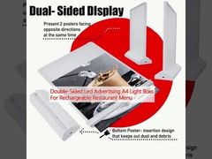 Scatole luminose a doppio lato a LED per la pubblicità A4 per il menu del ristorante ricaricabile