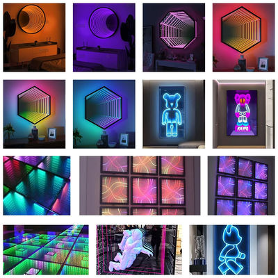 comprare Home Magic Mirror Neon Sign Infinity Neon Led Rgb Signboard 3D Glass Neon Sign fabbricazione online