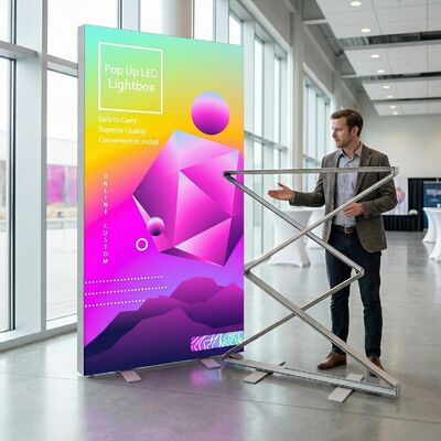 Totem Luminoso a LED Bifacciale con Grafiche Sublimatiche Vivaci e Montaggio Senza Attrezzi per Fiere
